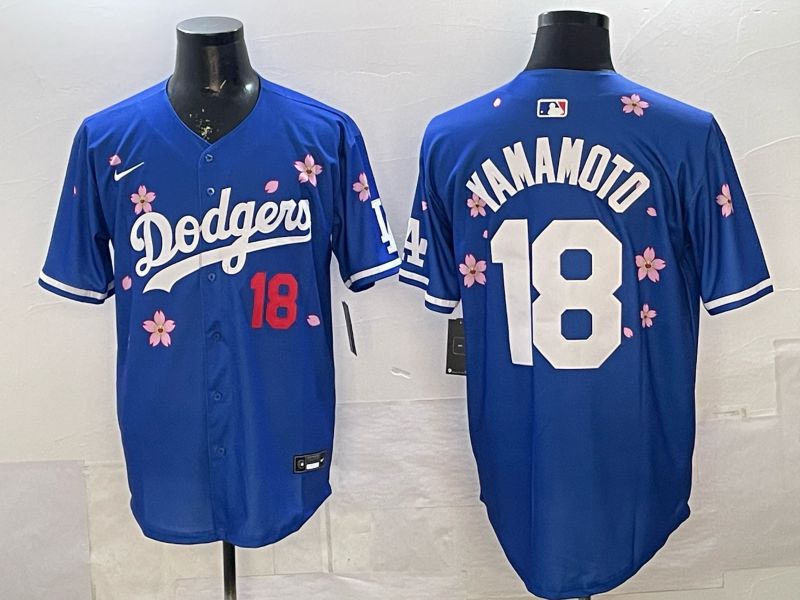 Men Los Angeles Dodgers #18 Yamamoto Blue Sakura Edition 2026 Nike MLB Jersey 0013